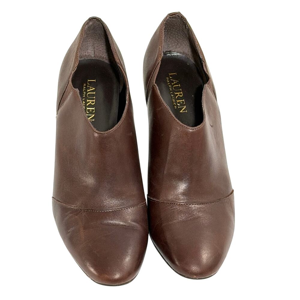 Ralph Lauren Classic Preppy Brittni Brown Leather Booties SZ 8B